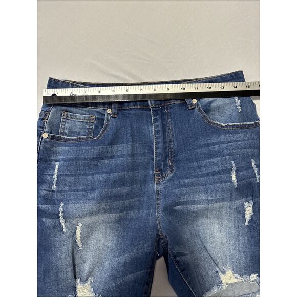 Women's L Distressed Ripped Denim Shorts Sexy Rockabilly Summer Travel Everyday - Picture 6 of 8